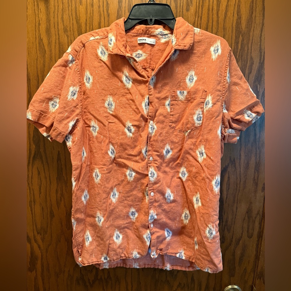 Men's Rust Orange Patterned Shirt